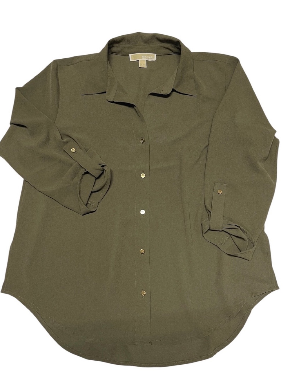 MICHAEL Michael Kors Olive Green Button Down 3/4 Length Sleeves Blouse - Picture 4 of 8